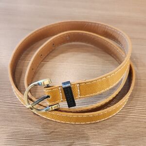 Burberry Tarnished Gold Buckle Tan Leather Belt